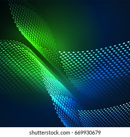 Glowing particles wave design template, vector technology light concept