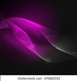 Plantilla de diseño de ondas de partículas brillantes, concepto de luz de tecnología vectorial