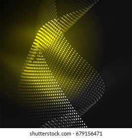 Plantilla de diseño de ondas de partículas brillantes, concepto de luz de tecnología vectorial