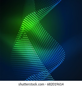 Plantilla de diseño de ondas de partículas brillantes, concepto de luz de tecnología vectorial