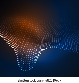 Glowing particles wave design template, vector technology light concept