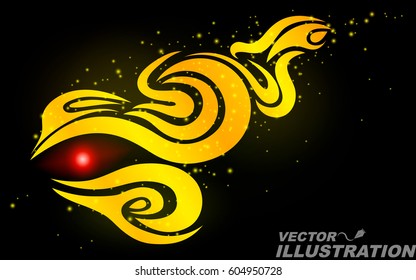 Glowing pattern and eye.Dust in the darkness(yellow color)