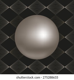 Glowing pearl isolated on dark geometric background.