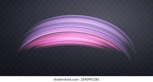 Glowing pink and blue lines. Dynamic neon realistic energy speed wave. Abstract curve twirl light effect on a dark background. Vector illustration.