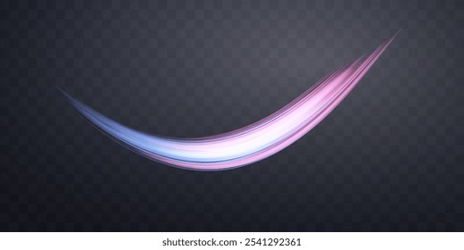Glowing pink and blue lines. Dynamic neon realistic energy speed wave. Abstract curve twirl light effect on a dark background. Vector illustration.