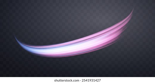 Líneas de color rosa y azul brillante. Onda de velocidad de energía realista de neón dinámica. Efecto de luz de giro de curva Abstractas sobre un fondo oscuro. Ilustración vectorial.