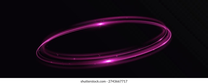 Glowing pink circular light trail forming a dynamic orbit ring on dark background, symbolizing speed, rotation, energy flow and futuristic digital motion.