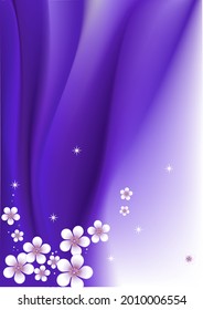 Glowing pink flower with white star on violet curtain background