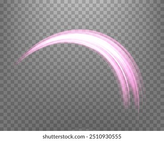 Líneas rosadas brillantes. Velocidad de energía realista de neón. Abstractas efecto de luz sobre un fondo transparente. Ilustración vectorial.