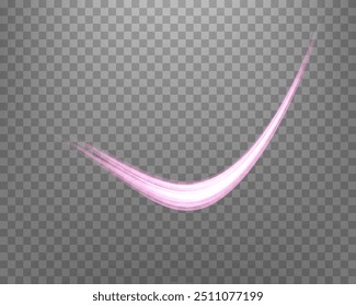 Glowing pink lines. Neon realistic energy speed. Abstract light effect on a transparent background. Vector illustration.