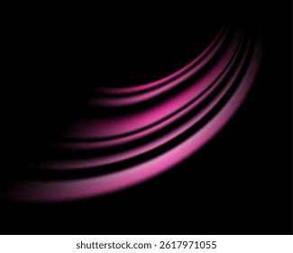 Glowing pink lines. Neon realistic energy speed. Abstract light effect on a dark background. Vector illustration.