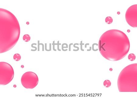 Glowing pink liquid bubbles or fluid jelly droplets isolated on transparent background. Aesthetic composition for cosmetology, beauty science, skin care molecular concept.