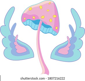 glowing pink magic mushroom with wings