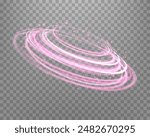 Glowing pink magic rings. Dynamic orbital flare halo ring. Neon realistic energy swoosh swirl. Abstract light effect on a transparent background. Vector illustration.