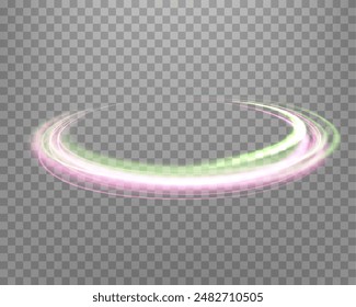 Glühende rosa magische Ringe. Halo-Ring für dynamische Orbitalflare. Neon realistischer Energie Swoosh Swirl. Abstrakter Lichteffekt auf einem durchsichtigen Hintergrund. Vektorillustration.