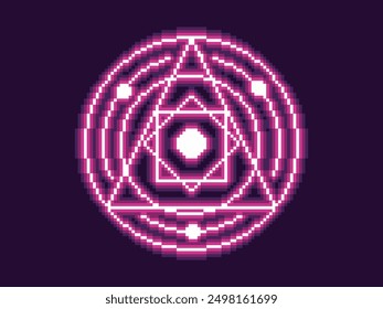 Glowing Pink Magic Transmutation Circle, Pixel Art Illustration