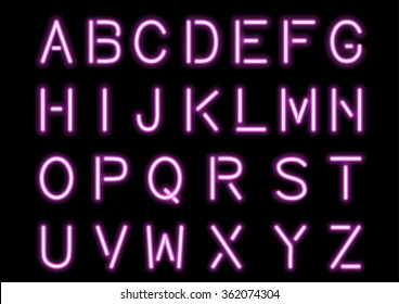 Glowing Pink Neon Alphabet isolated and transparent. Vector eps10.