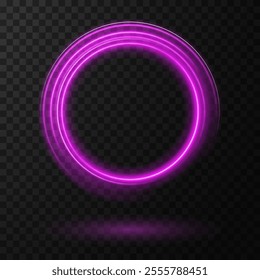Glowing Pink Neon Ring Frame: Magic Twirl Light Effect for Dark Backgrounds and Elegant Designs