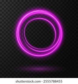 Glowing Pink Neon Ring Frame: Magic Twirl Light Effect for Dark Backgrounds and Elegant Designs