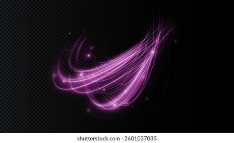 glowing pink neon wave effect featuring dynamic energy streaks, swirling flares, and futuristic motion. Perfect for digital designs, space visuals, speed effects, and abstract backgrounds. Vector 