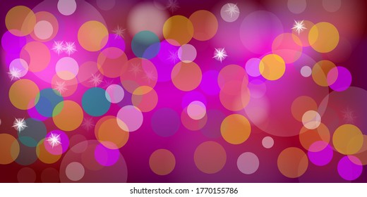 Glowing pink-yellow vector background with blurry bokeh effect. Festive, Christmas, New Year design for announcement, poster, banner, postcard.