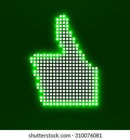 Glowing pixel thumb up. Vector illustration. Eps 10