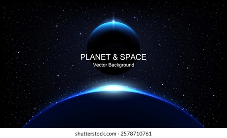 Glowing Planet Eclipse, Universe, Space and Solar Light Glare: Stunning Earth Halo and Horizon Effects for Sunrise and Sunset Poster and Banner Design. Vector.