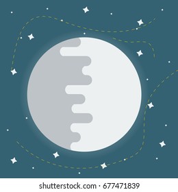Glowing Planet on Space  with Stars and Dashed Lines Vector Illustration for Astronomy or Kids Art Related Purposes