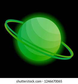 Glowing planet of Saturn on a black background. Planet with rings for your design. Vector illustration.