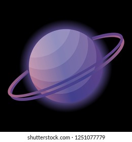 Glowing planet of Saturn on a black background. Planet with rings for your design. Vector illustration.