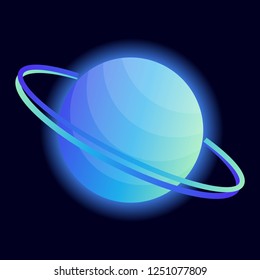 Glowing planet of Saturn on a black background. Planet with rings for your design. Vector illustration.
