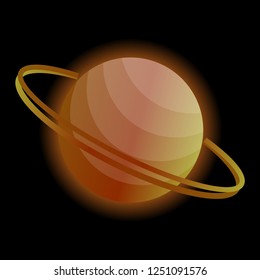 Glowing planet of Saturn on a black background. Planet with rings for your design. Vector illustration.
