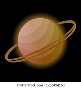 Glowing planet of Saturn on a black background. Planet with rings for your design. Vector illustration.