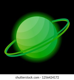 Glowing planet of Saturn on a black background. Planet with rings for your design. Vector illustration.