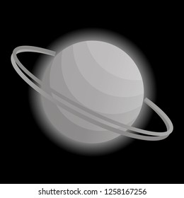 Glowing planet of Saturn on a black background. Planet with rings for your design. Vector illustration.