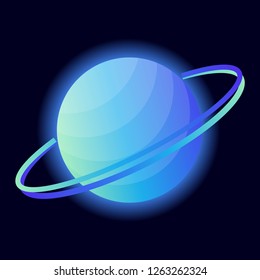 Glowing planet of Saturn on a black background. Planet with rings for your design. Vector illustration.
