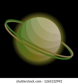 Glowing planet of Saturn on a black background. Planet with rings for your design. Vector illustration.
