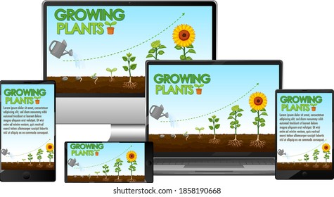 Glowing plants on computer screen illustration