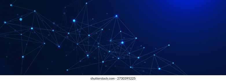 Glowing plexus or connecting the dots and lines on dark blue background. Futuristic network connection, big data visualization. Design for science and technology. Vector illustration