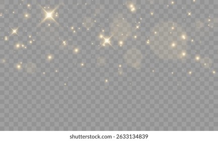 Fundo PNG brilhante com brilhos dourados, clarão brilhante, neve brilhante, luz mágica, confete e poeira estelar no fundo preto, cartão de Natal festivo com textura vibrante e ilustração de férias