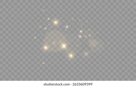 Glowing PNG background with golden sparkles, bright flare, glittering snow, magic light, confetti and stardust on black backdrop, festive Christmas card with vibrant texture and holiday illustration