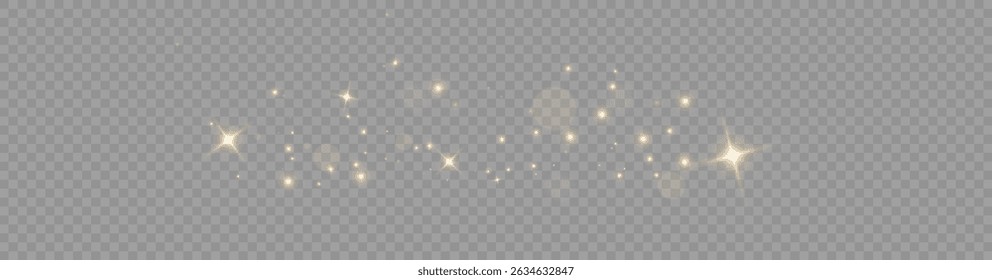 Glowing PNG background with golden sparkles, bright flare, glittering snow, magic light, confetti and stardust on black backdrop, festive Christmas card with vibrant texture and holiday illustration