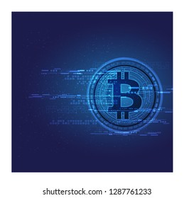 Glowing polygonal bitcoin backdrop. Cryptocurrency and finance concept.