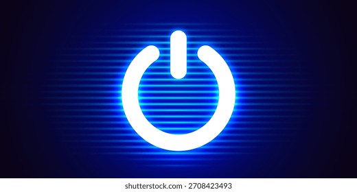 Glowing power button icon on a futuristic blue background. Represents technology, start, or energy concepts. Vector illustration