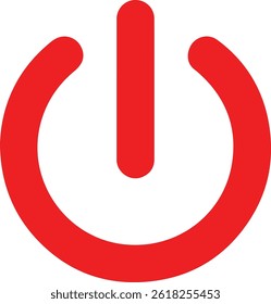 Glowing power button illustration. power off or on button red color on black background. Power icon