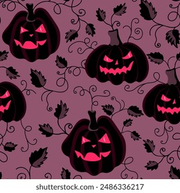 Calabaza resplandeciente se enfrenta a un patrón sin fisuras. Estampado de Halloween. Ideal para textil, tela, Fondo de pantalla, embalaje, álbum de recortes y embalaje