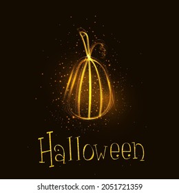 Glowing Pumpkin. Halloween - October 31. Hand-drawn doodle illustration. A traditional holiday, the eve of All Saints  Day, All Hallows Eve. Trick or treat. Happy Halloween 2021! 