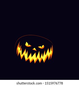 Glowing pumpkin on a dark background. The main symbol of the Happy Halloween holiday. Pumpkin with a grin for your Halloween design. Vector illustration.
