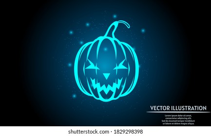 glowing pumpkin on dark blue background of the space with shining stars. halloween background