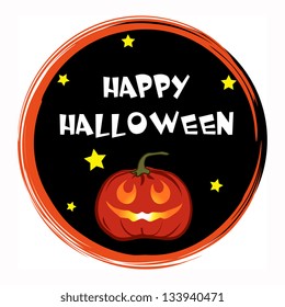 Glowing pumpkin with stars in a circle background. EPS 10